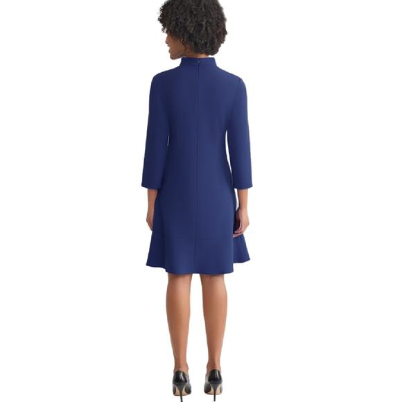 MING WANG Stretch Deco Crepe Funnel Neck Midi Dress Size Medium in Navy Blue - Picture 6 of 13